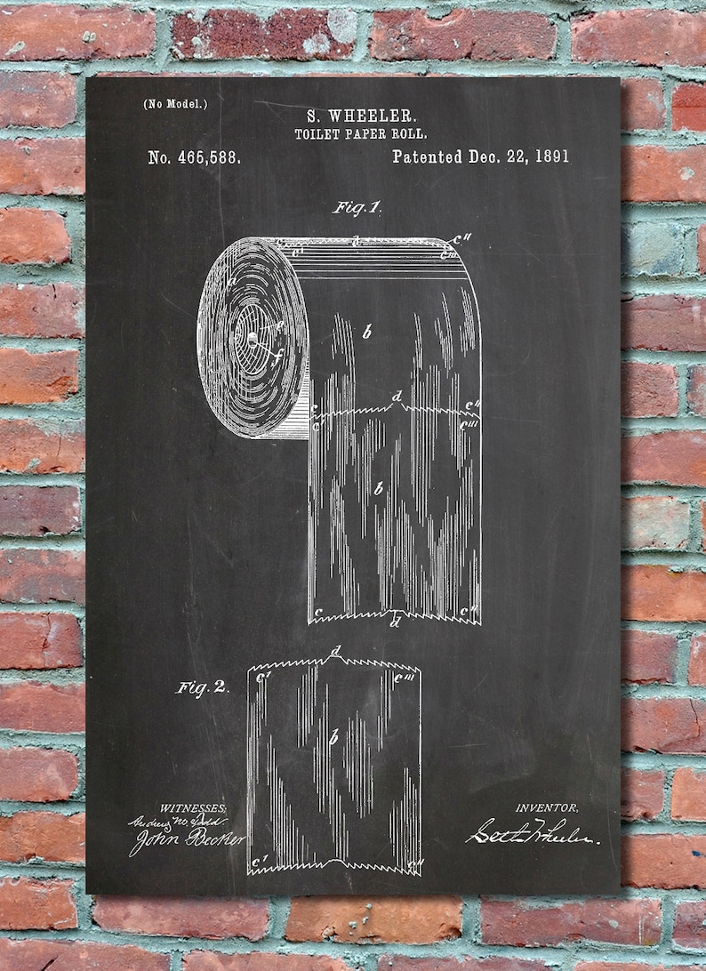 Toilet Paper Roll Patent 1891 Wall Art, Patent Print, Blueprint, Patent