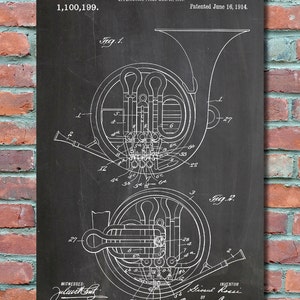 French Horn Wall Art Print, Patent Art, Patent Poster, Blueprint, Patent Print, Plexity Prints #068