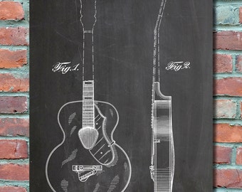Gretsch Acoustic Guitar 1941 Patent Wall Art Print, Patent Art, Blueprint, Patent Print, Patent Poster, Plexity Prints #031