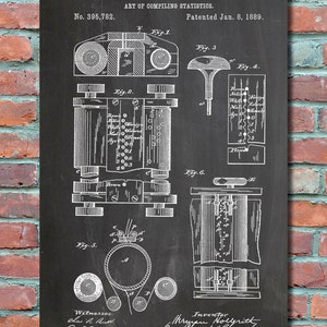 First Computer patent 1889 Patent Art , Patent Print, Blueprint, Patent Poster, Plexity Prints #015
