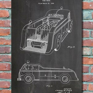 Fire Truck 1939 Patent Wall Art Print, Patent Art, Blueprint, Patent Print, Patent Poster, Plexity Prints #027