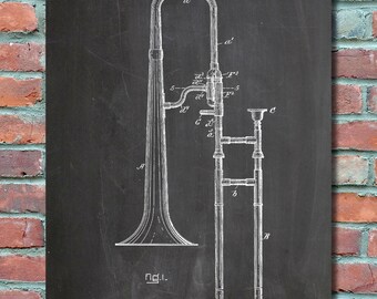 Trombone Patent Wall Art Print, Patent Art, Trombone Patent Poster, Trombone Blueprint, Trombone Patent Print, Plexity Prints #108
