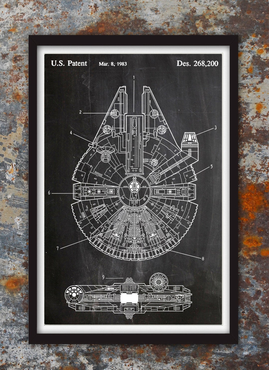 Star Wars Millennium Falcon - Geek Decor - Patent Print Poster