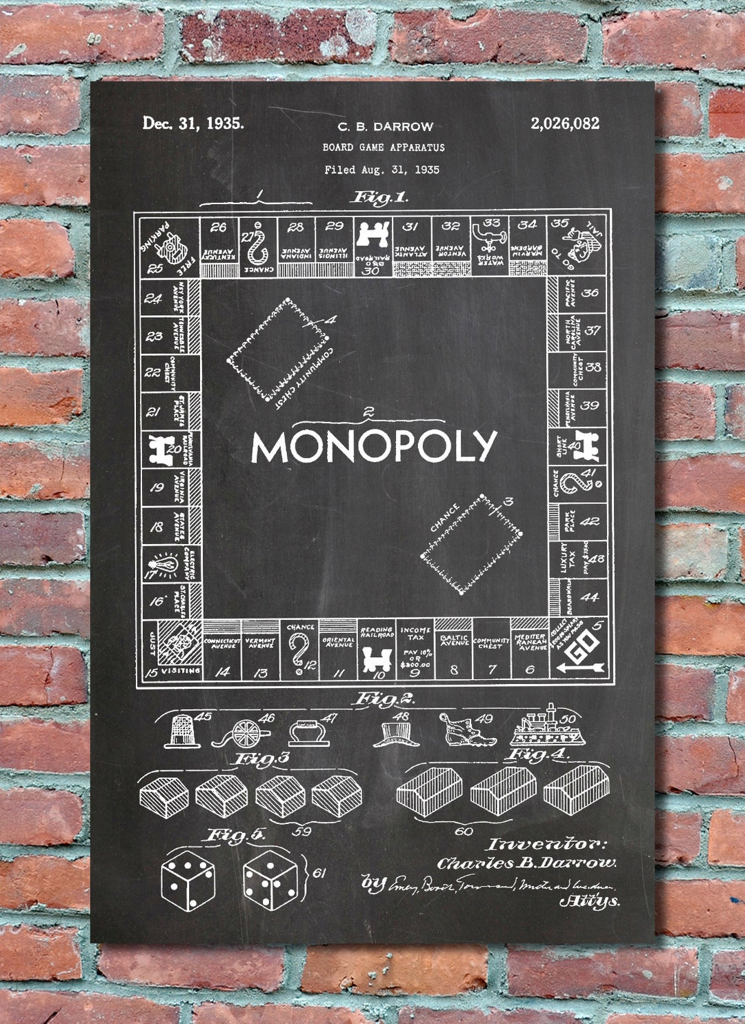 Monopoly Board Game Patent Wall Art Print, Patent Art, Patent Poster ...