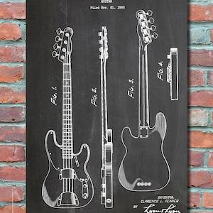 Fender Bass Guitar Patent Wall Art Print, Patent Art, Blueprint, Patent Print, Patent Poster, Plexity Prints #033