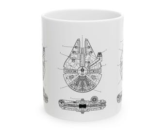 Star Wars Ceramic Mug, Spaceship Millennium Falcon Coffee Cup, Gift for Sci-Fi Fans, Movie Lovers, Geek Kitchen Decor, 11oz 15oz, Galaxy Mug