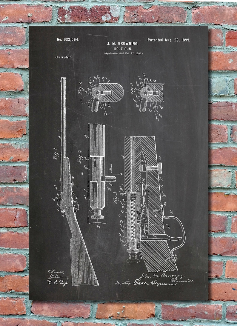 Browning Bolt Action Rifle 1899 Wall Art, Patent Print, Blueprint ...