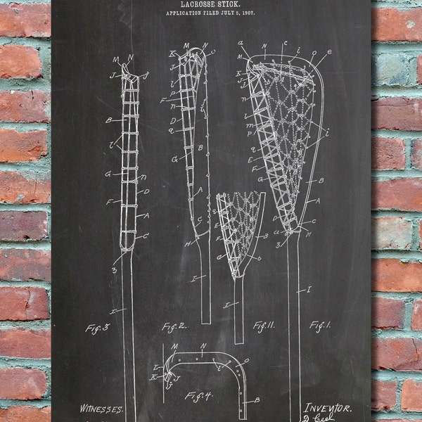 Lacrosse Stick Patent Wall Art, Patent Print, Blueprint, Patent Poster, Plexity Prints #044