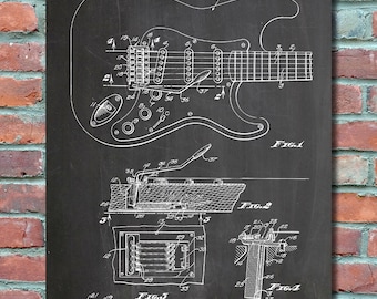 Fender Guitar Tremolo Patent Wall Art Print, Patent Art, Blueprint, Patent Print, Patent Poster, Plexity Prints #029