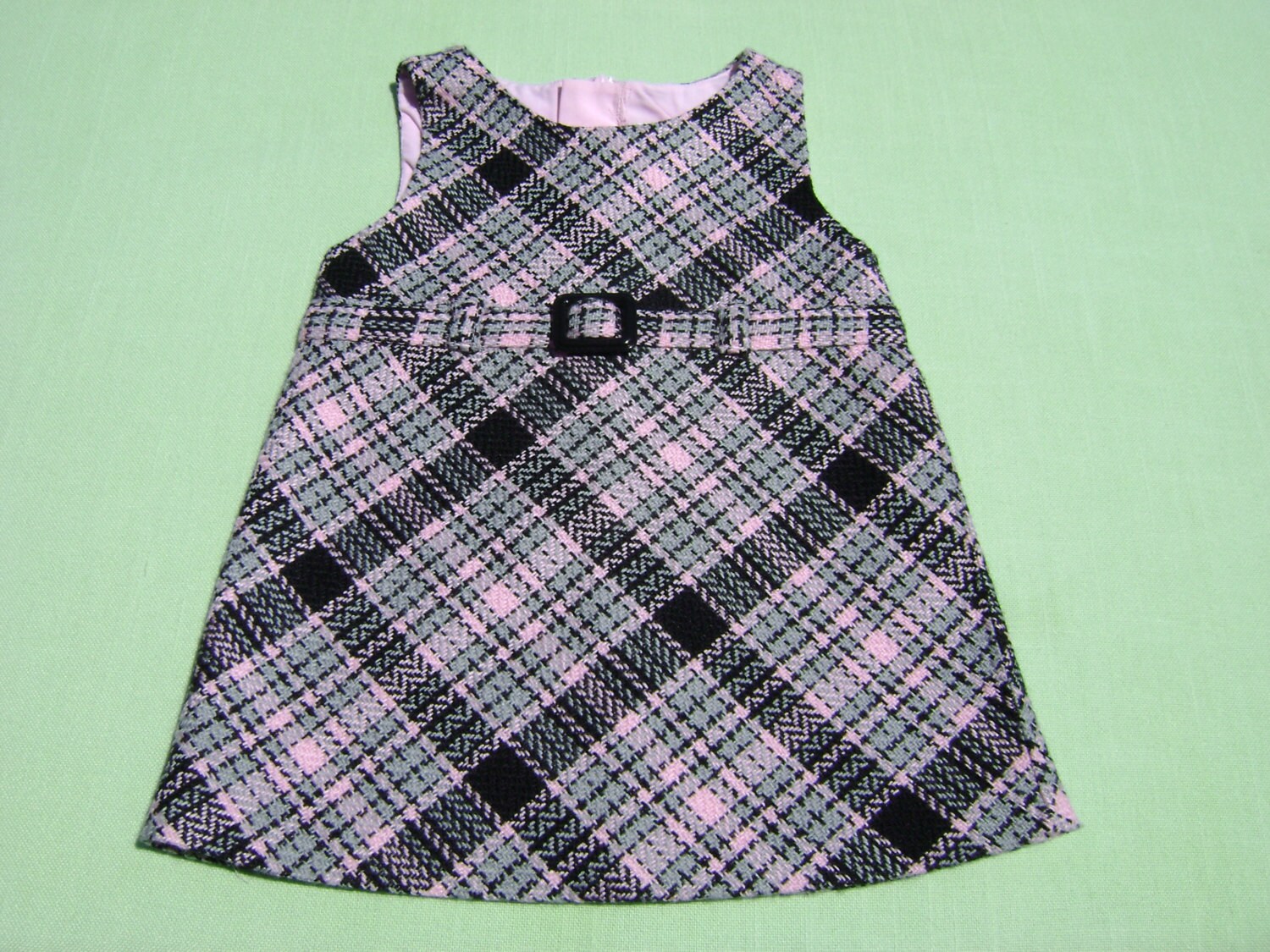 kidsvintagetreasures Vintage Rare Editions Girls Jumper Dress Size 12 Months See Measurements Jumper Only Pink Gray and Black Weave