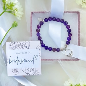 Bridesmaid gift bridal party proposal gift purple bridesmaid jewelry boho jewelry bachelorette party favor beaded stacking bracelet gift