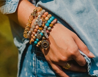 Gemstone bracelet gift for her semiprecious stacking bracelet beaded charm bracelet turquoise gemstone jewelry gift boho jewelry gift