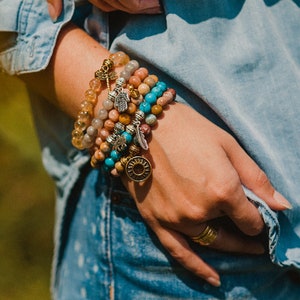 Gemstone bracelet gift for her semiprecious stacking bracelet beaded charm bracelet turquoise gemstone jewelry gift boho jewelry gift