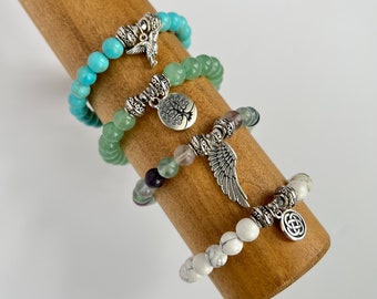 Pulseira de pedras preciosas, joias com contas, pedra semipreciosa, presente para ela, pulseira elástica, empilhamento de joias, presente de aniversário