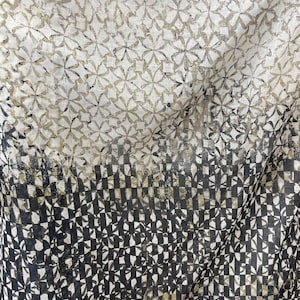 Sheer Periwinkle Lotus Navy Blue and Taupe design 120&quot; Sold by the yard