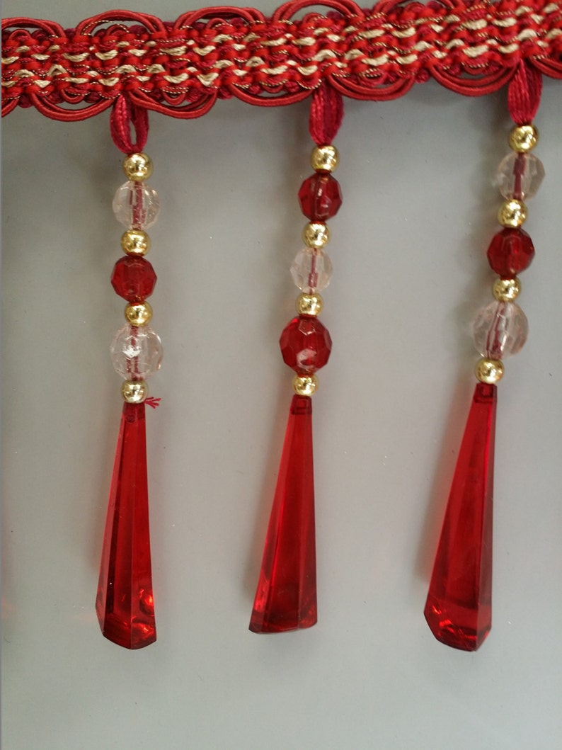 Anti Gold Burgundy 5 Yards Beaded Fringe Trim For Drapery And