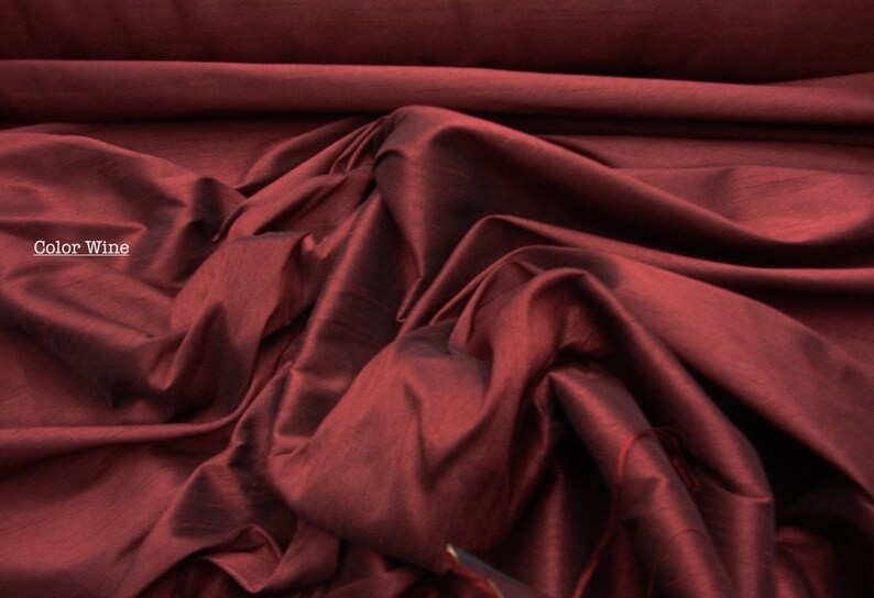 Black Dots on Wine Shantung Embroidered Dupioni Silk