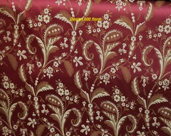 Tela jacquard color rojo vino/dorado, para tapicería, cortinas, decoración, etc. Tela jacquard de 58 pulgadas. Se vende cortada a medida.