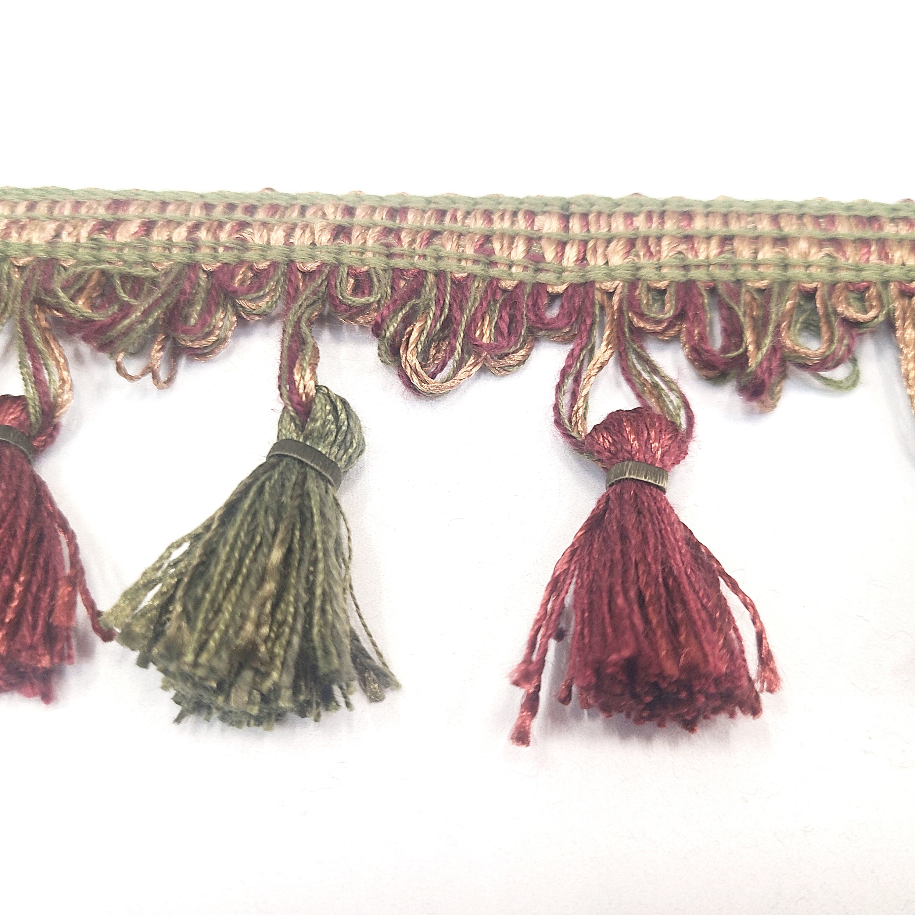 23 1/3 Yards (environ 21 M) De Frange à Pompons CONSO - Vert Bordeaux Beige Pour Rideaux, Déco