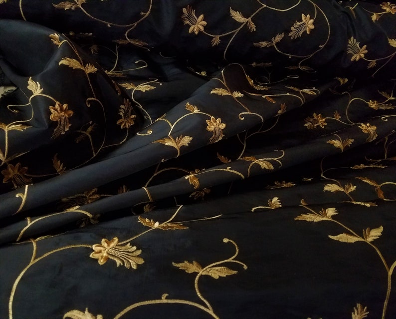 Faux Silk Floral Pattern Color Black Fabric 54'' | Etsy