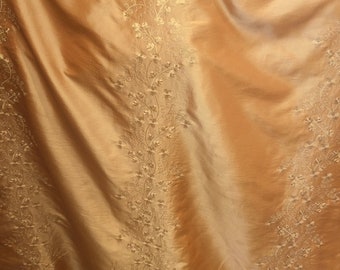 Embroidered Gold floral, 100% Poly Taffeta, Faux Silk Like Fabric 60" Wide,  sold by yard.