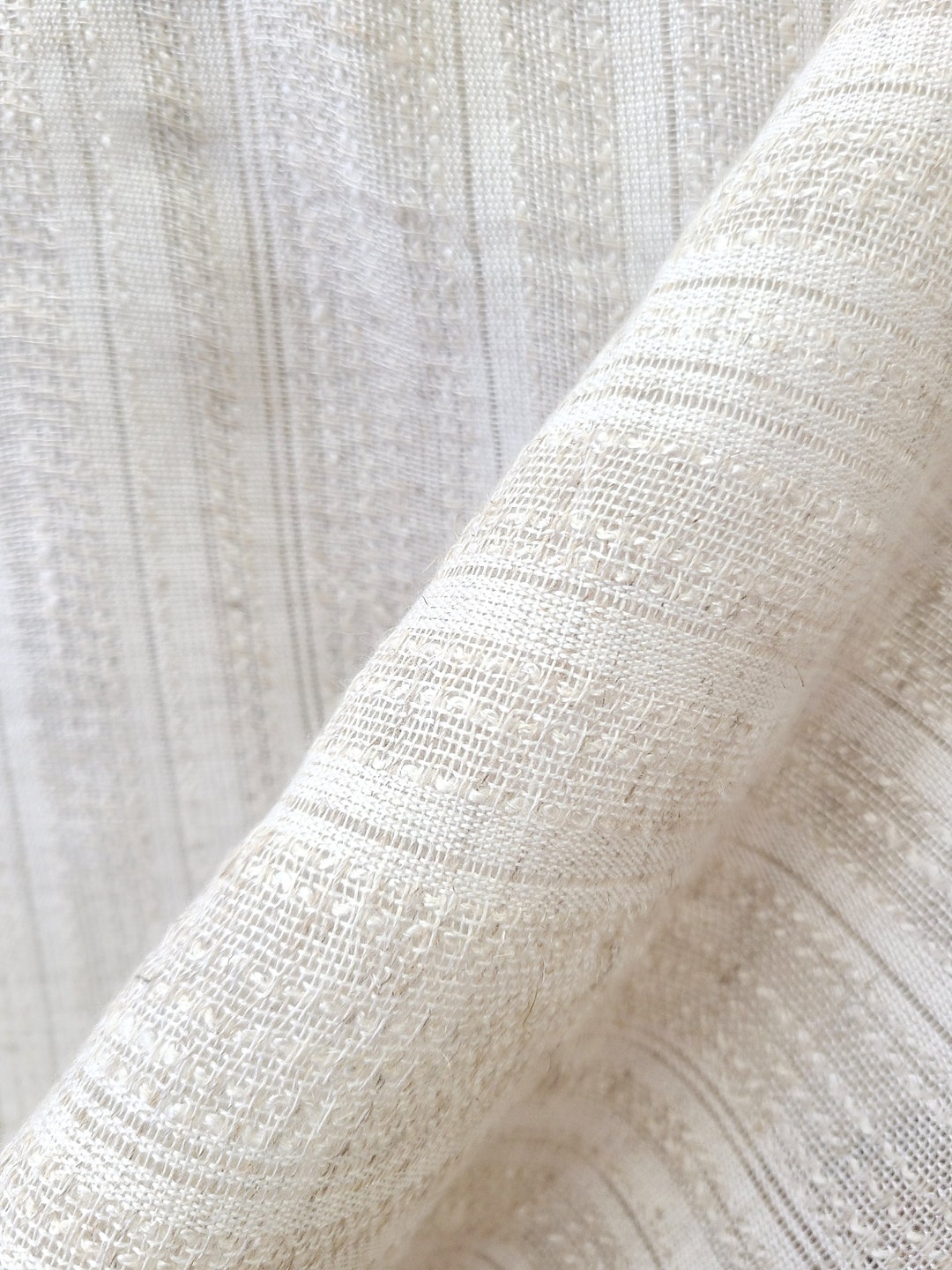 Linen Mesh Fabric Natural and White Striped Pattern 54 Sold by the Yard ...