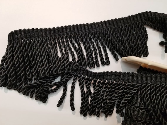 15 Feet // 4.6 Meters 5 Yard Value Pack|3 Inch Long Bullion Fringe Trim|Style# DB3|Color Black with Blue Header K9T