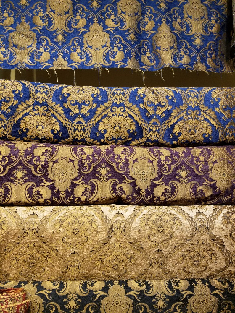 Chenille Damask Fabric Renaissance Home Decor Upholstery Etsy