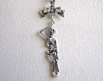 Skeleton Necklace, Halloween Jewelry, Hanging Skeleton, Goth Jewelry, Skeleton Charm