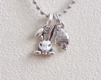 Bunny Charm Necklace, Woodland Toadstool Jewelry