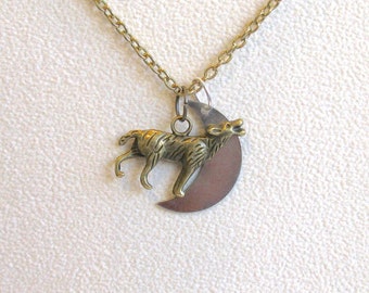 Werewolf Necklace, Wolf Charm, Halloween Necklace, Howling Wolf, Moon Necklace, Wolf and Moon