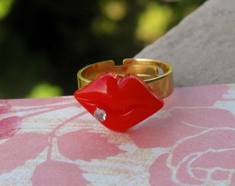 Strass Lippen Ring, verstellbare Gold Ton Band