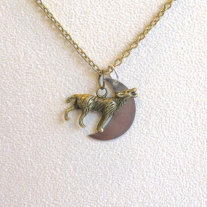 Werewolf Necklace, Wolf Charm, Halloween Necklace, Howling Wolf, Moon Necklace, Wolf and Moon