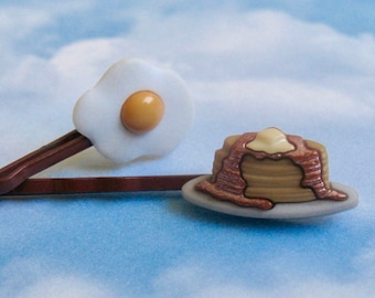 Pancake Hair Clip, Egg Hair Clip, Pancake Accessories, Egg Accessories, Kawaii Hair Clip, Breakfast Jewelry, Cute Hair Clip