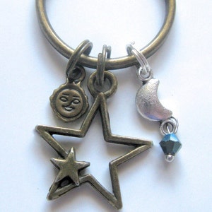 Star Keychain, Sun Charm, Moon Charm, Star Charm, Cute Keychain, Moon and Stars, Sun and Moon, Stars And Moon