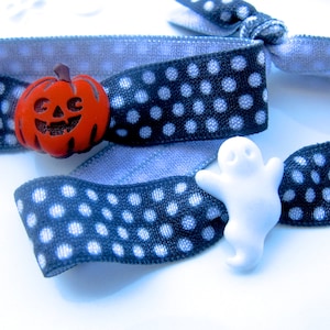 Halloween Hair Ties, Pumpkin Hair Tie, Halloween Accessories, Jack O Lantern, Ghost Hair Tie, Halloween Button, Fold Over Elastic