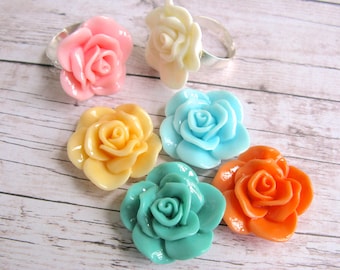 Statement-Ring aus Kunstharz mit Rose, verstellbar, Geschenk für Brautjungfern