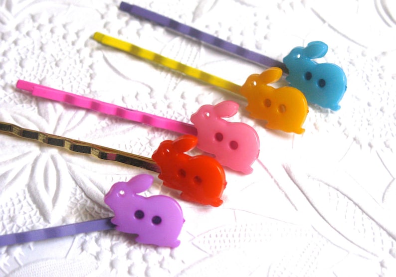 Rabbit Hair Clip Pink Bunny Bunny Hair Clip Bunny Buttons Blue Bunny Button Hair Clip