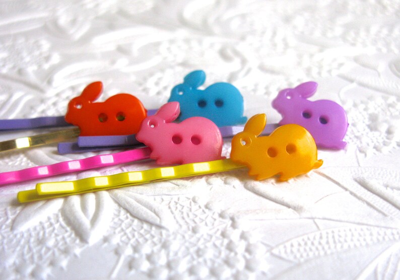Rabbit Hair Clip Pink Bunny Bunny Hair Clip Bunny Buttons Blue Bunny Button Hair Clip