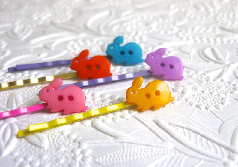 Rabbit Hair Clip Pink Bunny Bunny Hair Clip Bunny Buttons Blue Bunny Button Hair Clip
