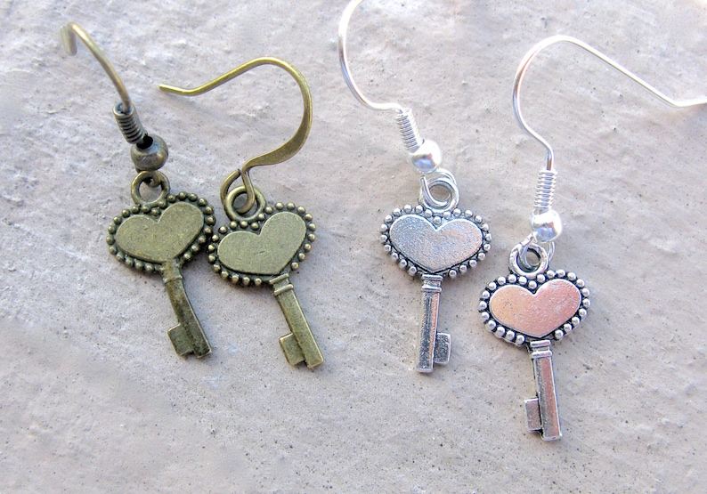 Key Earrings Heart Earrings Key To My Heart Heart Key Etsy
