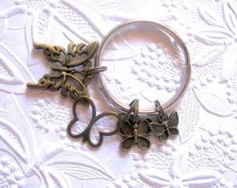 Butterfly Keychain, Antique Bronze Charms