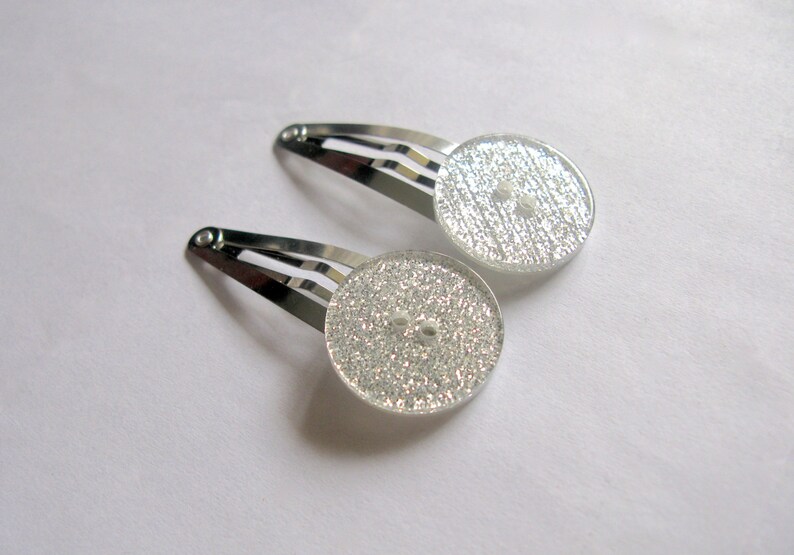 Silver Hair Clips Button Hair Clips Sparkle Hair Clips Etsy