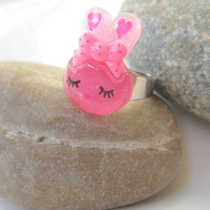 Pierścionek z króliczkiem, pierścionek Kawaii, biżuteria Kawaii, kaboszon z króliczkiem, pierścionek z króliczkiem, uroczy pierścionek, króliczek Kawaii