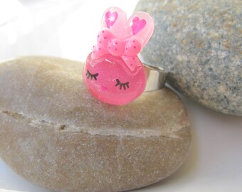 Bunny Ring, Kawaii Ring, Kawaii Jewelry, Bunny Cabochon, Rabbit Ring, Cute Ring, Kawaii Bunny