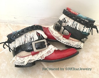 Talla 7 Botines Red Western Cowgirl Bootie. Botas cowboy de mujer estilo Roper UPCycled Cowgirl Boots