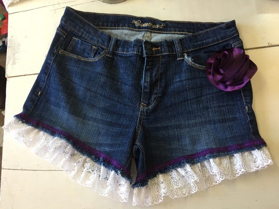 purple denim shorts womens