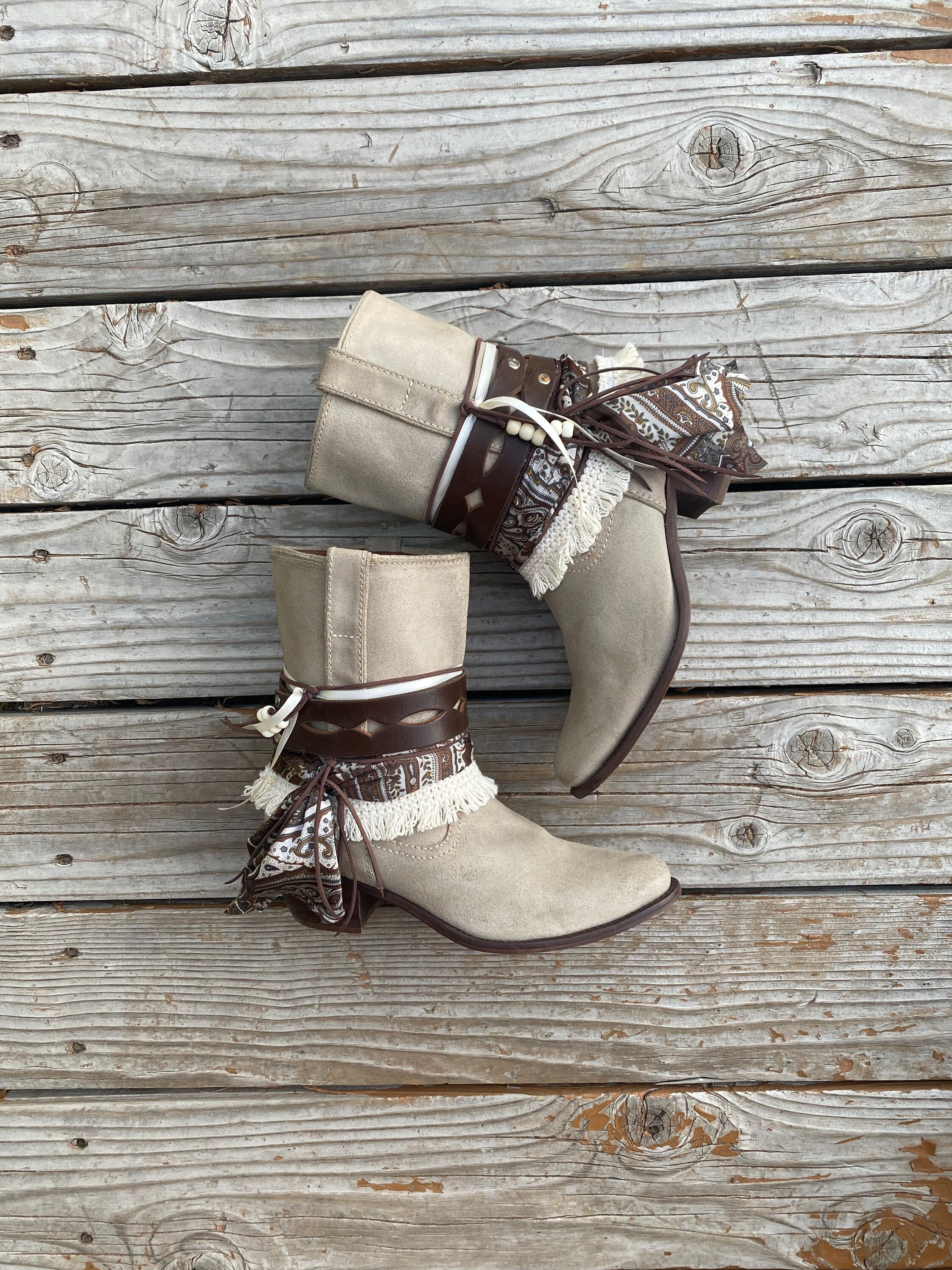 Size 10 Beige Boho Western Cowgirl Boots womens Etsy