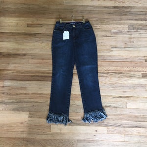 SIZE 5 UPCycled Fringed Denim Jeans Size 5 - Mom Jeans - High Waist jeans - Womens Jeans - Fringe Jeans - Boho