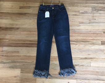 SIZE 5 UPCycled Fringed Denim Jeans Size 5 - Mom Jeans - High Waist jeans - Womens Jeans - Fringe Jeans - Boho